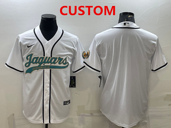 Mens Jacksonville Jaguars Custom White With Patch Cool Base Stitched Baseball Jersey